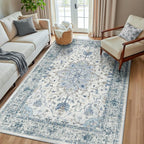 RELEANY Area Rugs 5'x8' Washable Non-Slip, Floral Vintage Distress Print by RELEANY