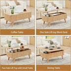 3 in 1 Lift Top Coffee Table, Fluted Convertible Coffee Tables Converts to - Image 4