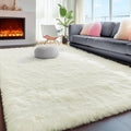 PAGISOFE White Fluffy Shag Washable Area Rugs by PAGISOFE