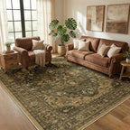 RELEANY Area Rugs 5'x7' Washable Non-Slip, Floral Vintage Distress Print by RELEANY