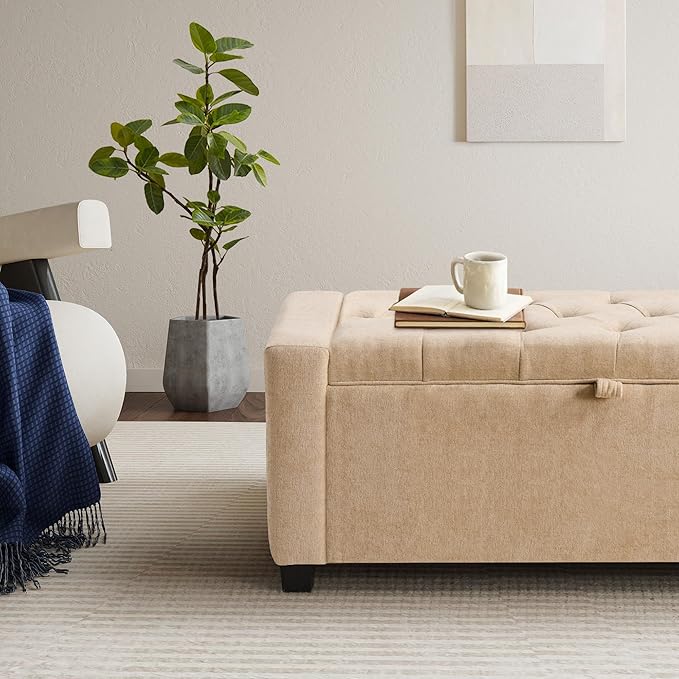GRAINELL Storage Ottoman Bench, Upholstered Tufted Bedroom Bench - Image 4