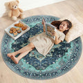 RELEANY Area Rugs Round 4ft Washable Non-Slip, Floral Vintage Distress Print by RELEANY