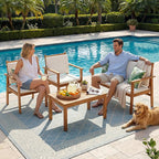 Devoko Patio Furniture 4 Piece Acacia Wood Outdoor Conversation Sofa Set - Image 5