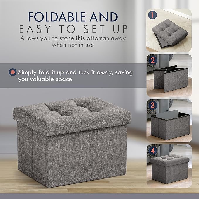 Ornavo Home Small Storage Ottoman, Foldable Collapsible Rectangle Linen Ottoman - Image 5
