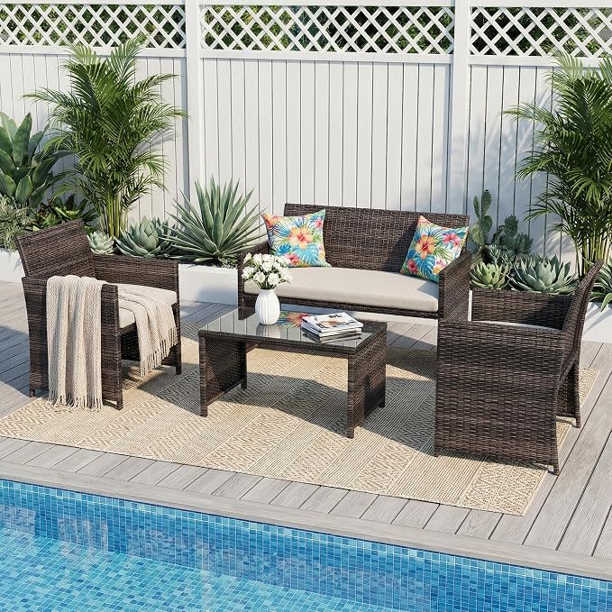 Garvee 4-Piece Patio Furniture Set, PE Rattan Outdoor Conversation Set - Image 7