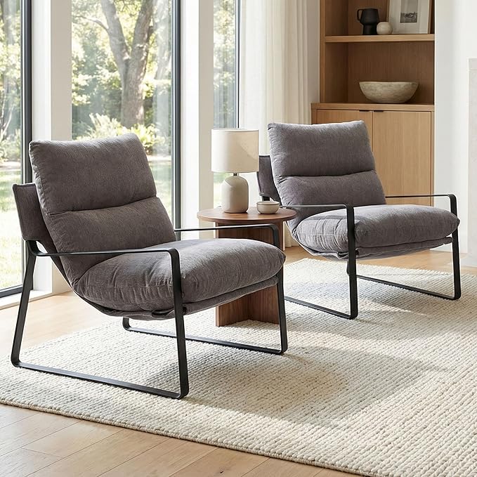 LukeAlon Modern Linen Accent Armchairs Set of 2, Upholstered Living Room Chairs by LukeAlon