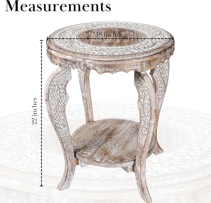 Farmhouse Round Accent End Table, Rustic Side Table Nightstands - Image 3