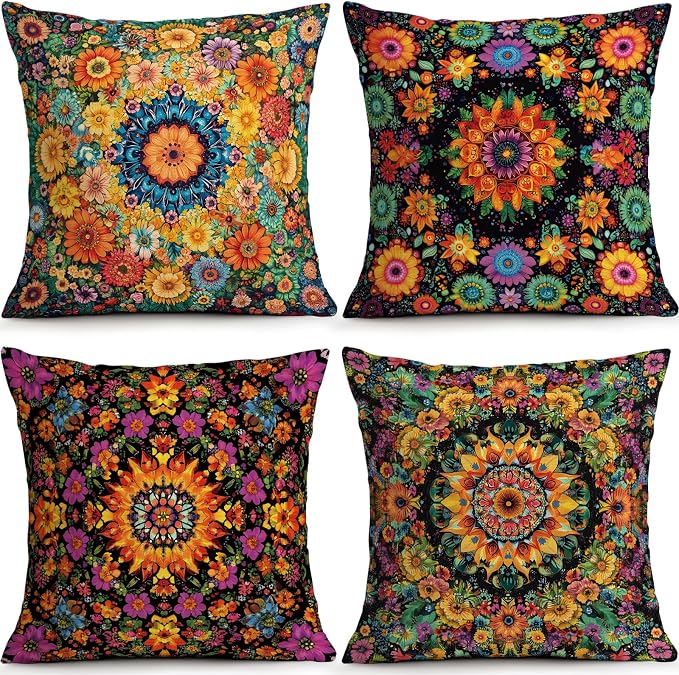 OBSEDE Boho Mandala Decorative Throw Pillow Covers 18x18 Set of 4, Vintage by OBSEDE