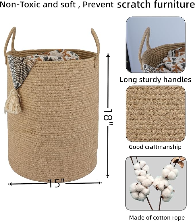 XUANGUO Cotton Rope Laundry Basket Hamper - Image 2