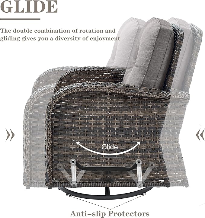 Belord Patio Furniture Swivel Glider PE Wicker Chairs, Outdoor Swivel Rocker - Image 3