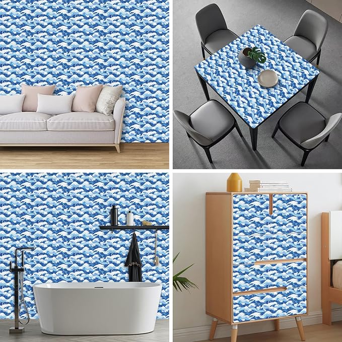 HOMETITUTE Ocean Blue Wave Pattern Wallpaper Peel and Stick Self Adhesive Vinyl - Image 4