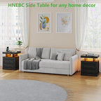 HNEBC Nightstand with Gun Drawers, LED Farmhouse Night Stand with Charging - Image 9