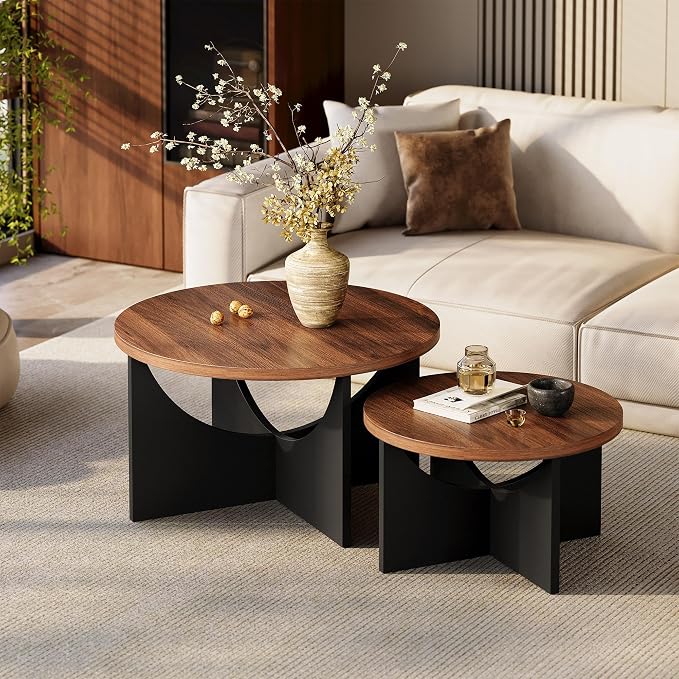 LIKIMIO Nesting Coffee Tables Set of 2, 31.5" Round Side Tables - Image 8