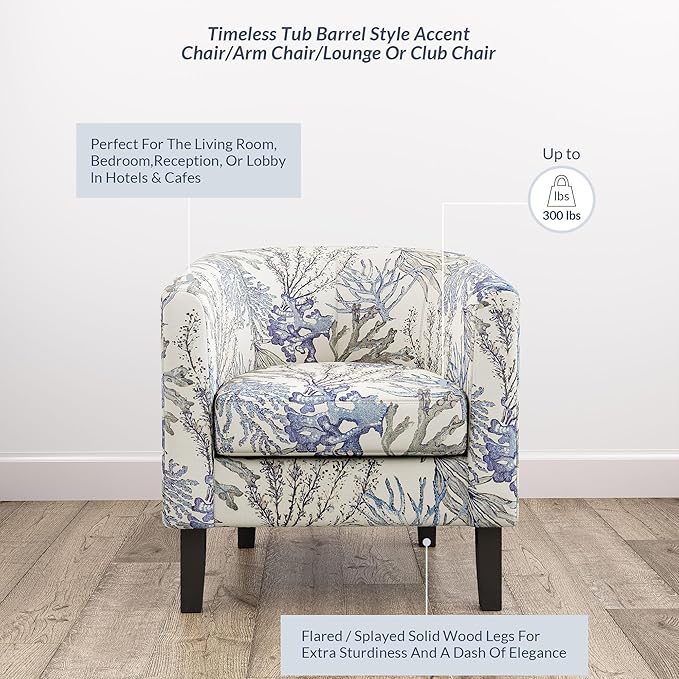 BELLEZE Living Room Chairs Set of 2, Linen Round Accent Barrel Chairs, Club Tub - Image 4
