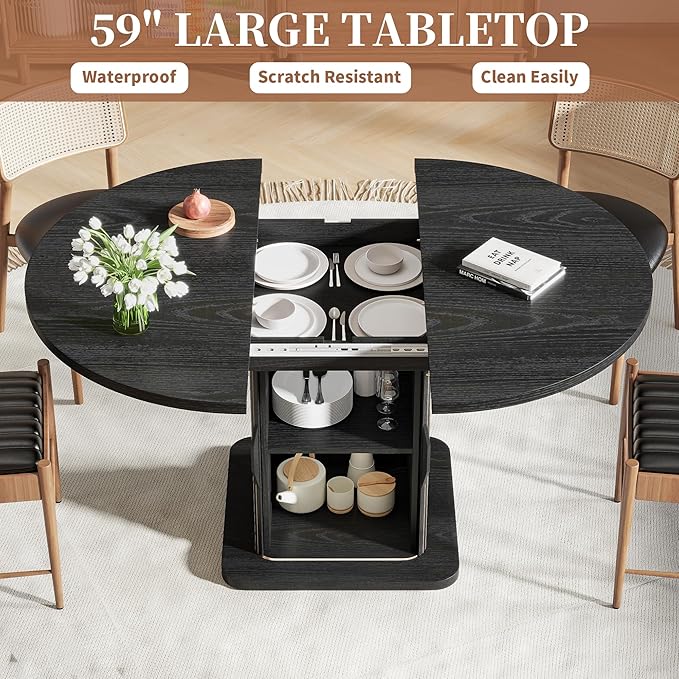 Extendable Black Round Dining Table - Image 5