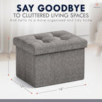 Ornavo Home Small Storage Ottoman, Foldable Collapsible Rectangle Linen Ottoman - Image 2