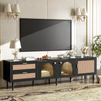 Merax Rattan TV Stand with LED Lights, Solid Wood Feet, Living Room, Bedroom - Image 4