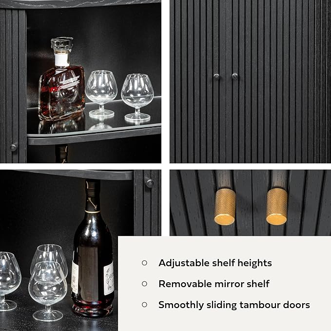 WERMO 28'' Fluted Black Bar Cabinet - Image 3