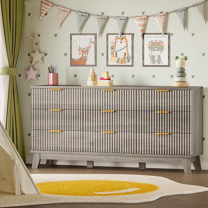BORNOON Fluted 9 Drawer Dresser, 57.1" Wide Modern Boho Chest of Drawers - Image 7
