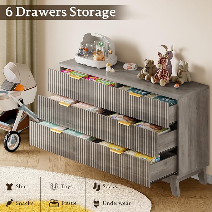 BORNOON Fluted 6 Drawer Dresser, 47.2" Wide Modern Boho Chest of Drawers - Image 6