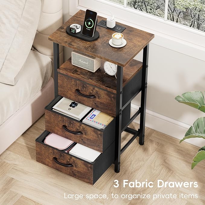 Vagusicc Night Stand with Charging Station, LED Nightstand - Image 9