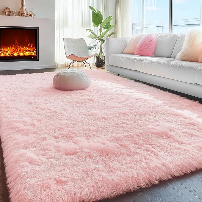 PAGISOFE Pink Fluffy Plush Area Rug 5x8, Kids Shag Rugs - Image 5