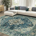 RELEANY Area Rugs 8'x10' Washable Non-Slip, Floral Vintage Distress Print by RELEANY
