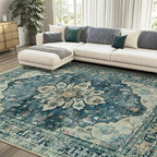 RELEANY Area Rugs 7'x10' Washable Non-Slip, Floral Vintage Distress Print by RELEANY