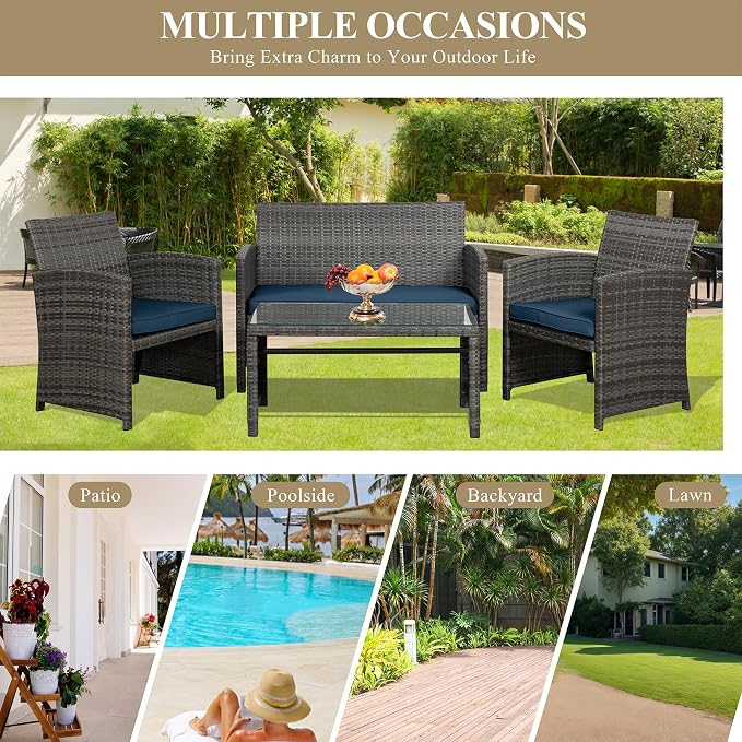 JAMFLY 4 Piece Outdoor Patio Furniture Set, Outdoor Wicker Rattan Chairs - Image 6