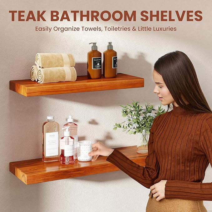 24 Inch Teak Floating Shelves Set of 2 - Image 6