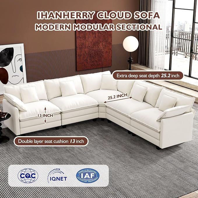 Ihanherry 114" V-Shaped Modern Sofa Modular Sectional Cloud Couch - Image 3