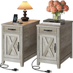 IRONCK End Table with Charging Station, Narrow Side Table by IRONCK