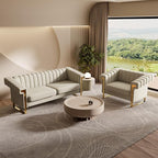Mid-Century Modern Beige Velvet Single Sofa - Image 8