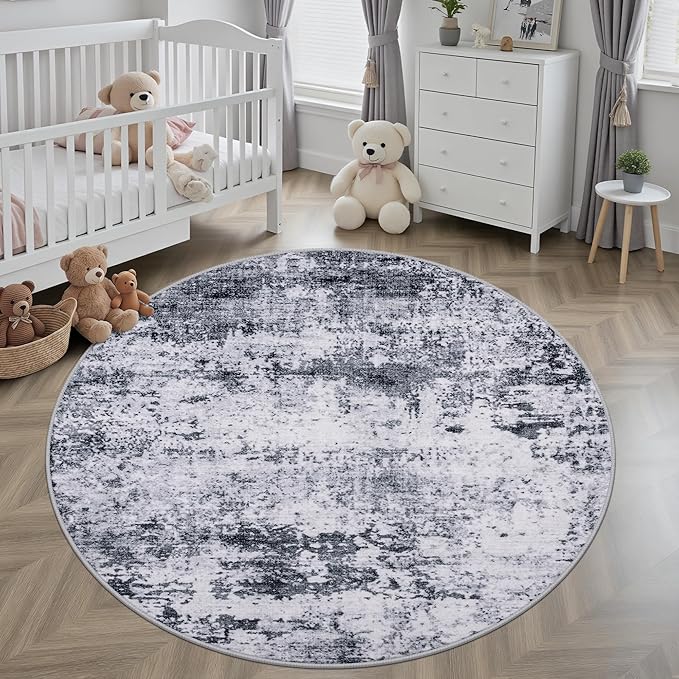 Round Area Rug for Living Room: 8 ft Washable Modern Abstract Soft Thin Rug - Image 4