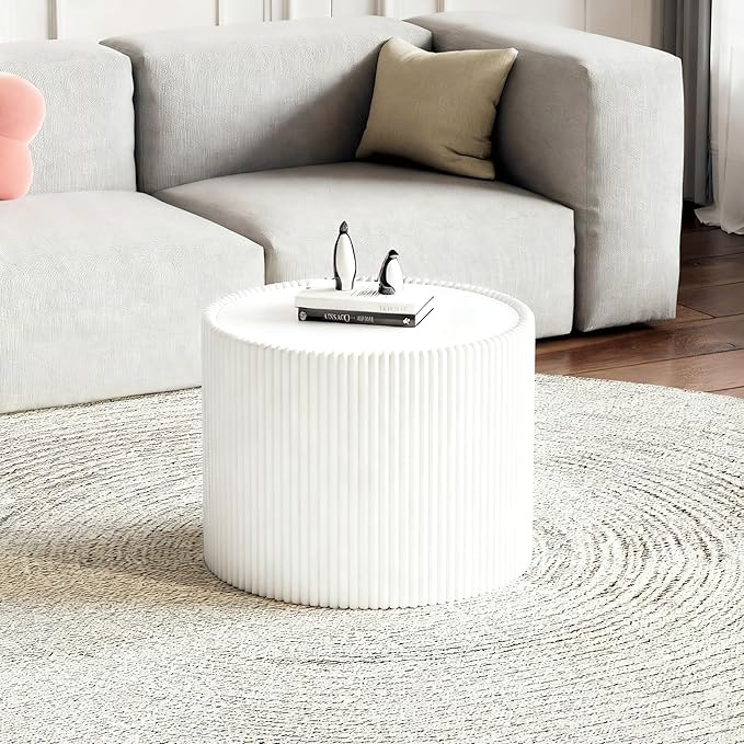 SSLine Round Drum Coffee Table Modern Sintered Stone Top Side End Table in - Image 3