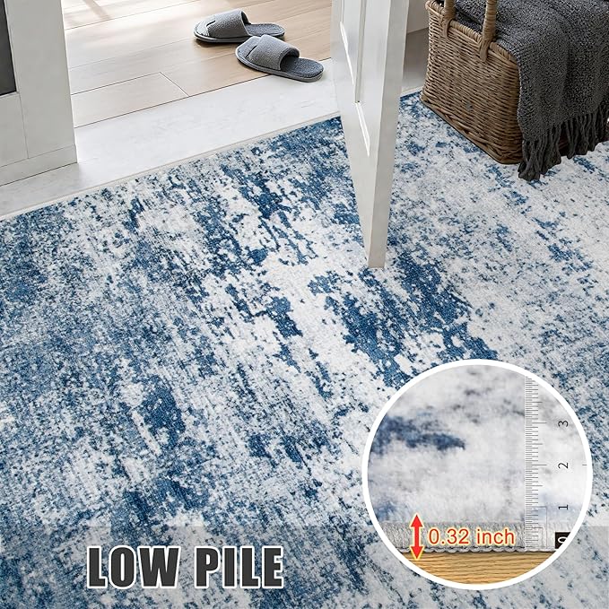 Round Area Rug for Living Room: 4 ft Washable Modern Abstract Soft Thin Rug - Image 6