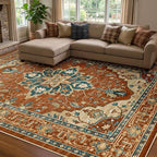 RELEANY Area Rugs 8'x10' Washable Non-Slip, Floral Vintage Distress Print by RELEANY