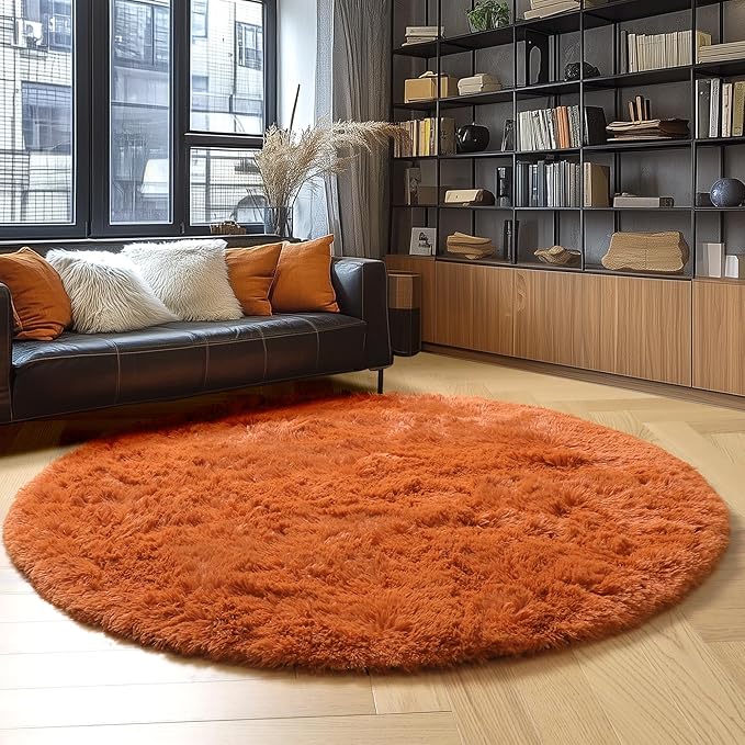 Amdrebio Burnt Orange Large Round Rugs 7Ft - Image 3