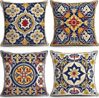 OBSEDE Throw Pillow Covers Set of 4, 18x18 Inch Blue and Yellow Mediterranean by OBSEDE