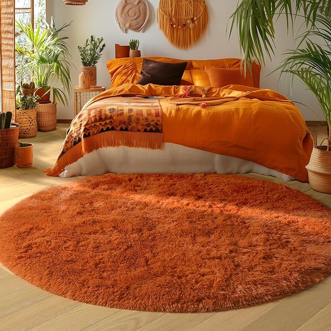 Amdrebio Burnt Orange Large Round Rugs 7Ft - Image 5