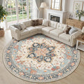 RELEANY Area Rugs Round 10ft Washable Non-Slip, Floral Vintage Distress Print by RELEANY