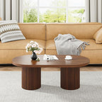 Oval Fluted Coffee Table, Farmhouse Wood Coffee Table Mid Century Modern Center - Image 8