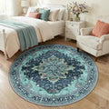 RELEANY Area Rugs Round 5ft Washable Non-Slip, Floral Vintage Distress Print by RELEANY