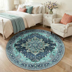 RELEANY Area Rugs Round 5ft Washable Non-Slip, Floral Vintage Distress Print by RELEANY