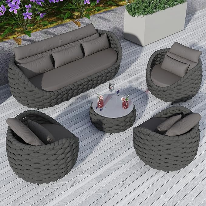 TWT Outdoor Patio Furniture Set, 5 Pieces Aluminum Sectional Sofa, Metal Patio by TWT