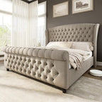 AMERLIFE King Size Platform Bed Frame, Linen Upholstered Sleigh Bed by AMERLIFE