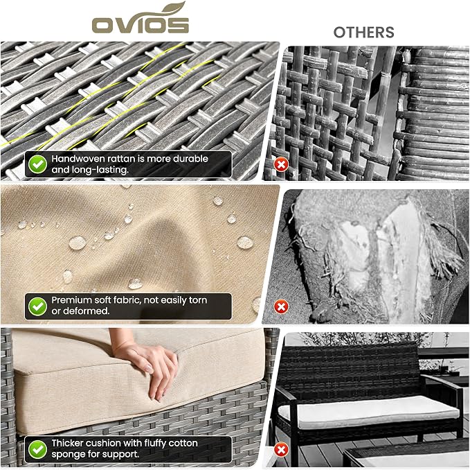 ovios 9 Pieces Patio Furniture Set, Outdoor Wicker Sofa Couch - Image 9