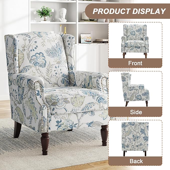 Pia Ricco Set of 2 Floral Accent Chairs, High Back Upholstered Armchairs - Image 3