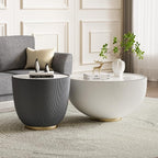 Round Marble Coffee Table Set of 2, 2 Piece White Coffee Table and End Table by Henf