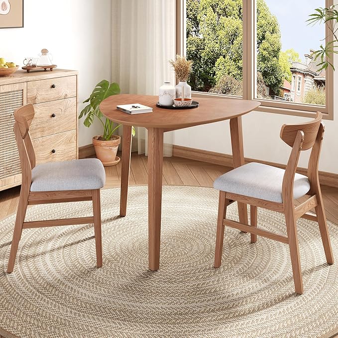 P PURLOVE Modern 3 Piece Table Set, Triangular Table and 2 Curved Wood Chairs by PPURLOVE